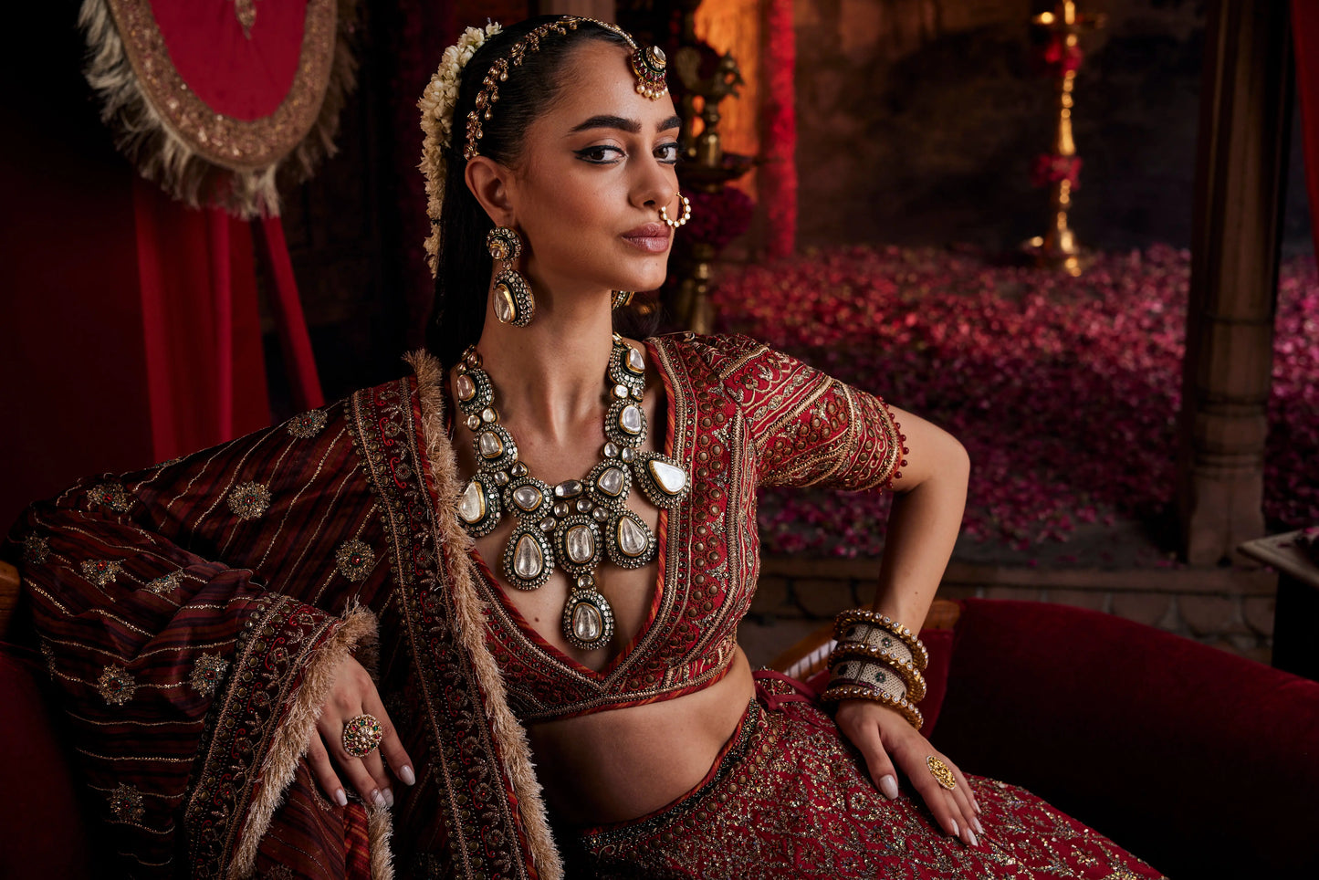 Polki filigree earrings - polki jewellery