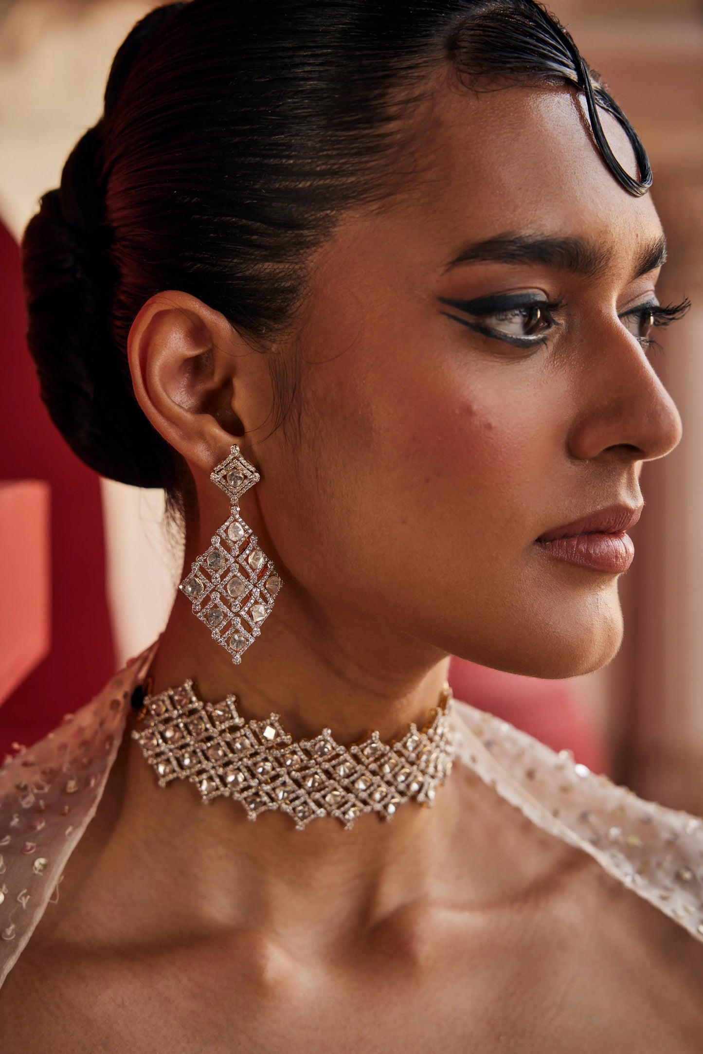 Vaidehi Diamond Polki Earrings – 14K Gold Bridal Jewellery | Jaipur Rajasthan Luxury Statement Design