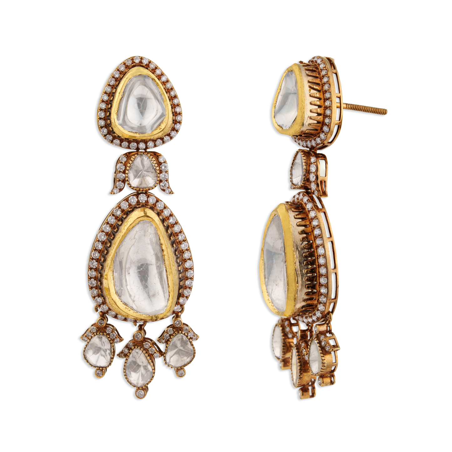 Rajdulari Polki Diamond Earrings – 14K Gold Bridal Jewellery | Jaipur Rajasthan Shahi Heritage Design