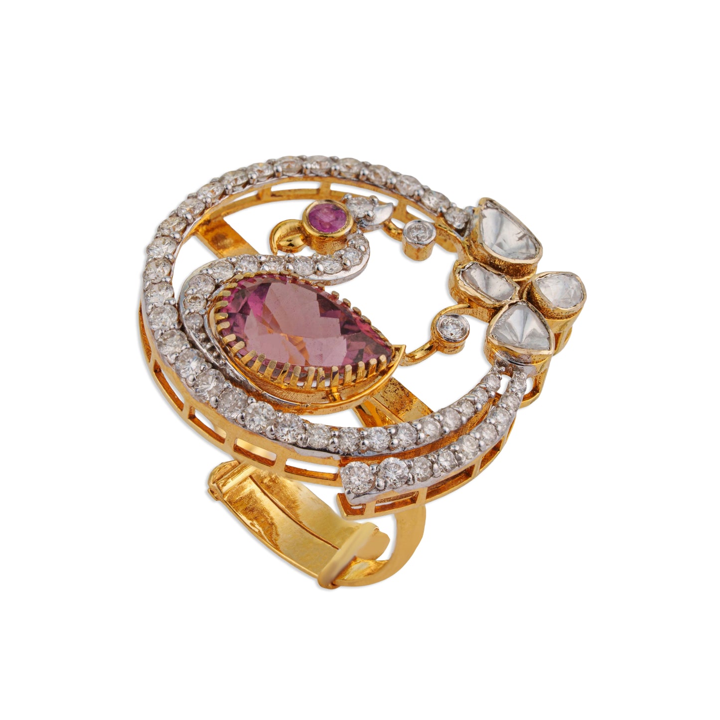 Peehu Polki Diamond Ring | Natural Polki & Pink Tourmaline Ring | Kala Johare