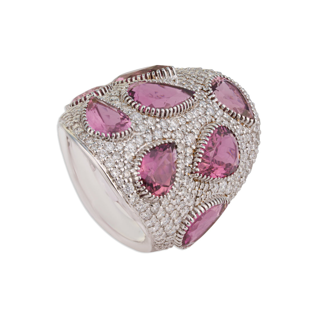 Sitara Multi Tourmaline Scattered Diamond Dome Ring | Natural Tourmaline & Diamond Cocktail Ring | Kala Johare