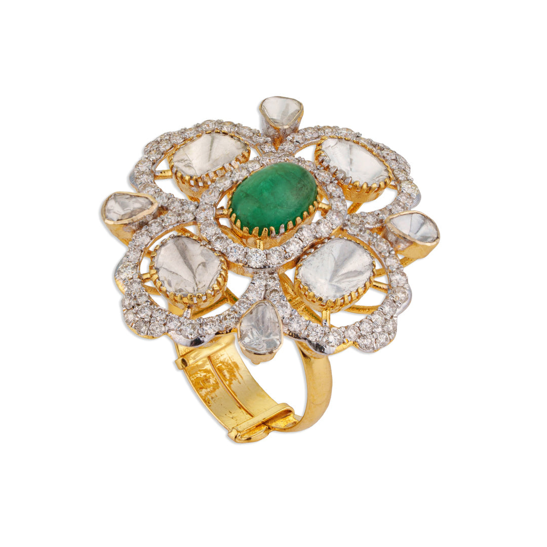 Phool Emerald Polki Flower Ring | Natural Emerald & Jaipur Polki Diamond Ring | Kala Johare