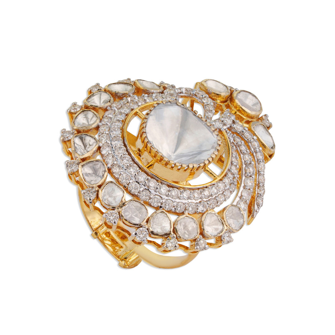 Ghoomta Grand Polki Crescent Swirl Dome Ring | Natural Jaipur Polki Diamond Ring | Kala Johare