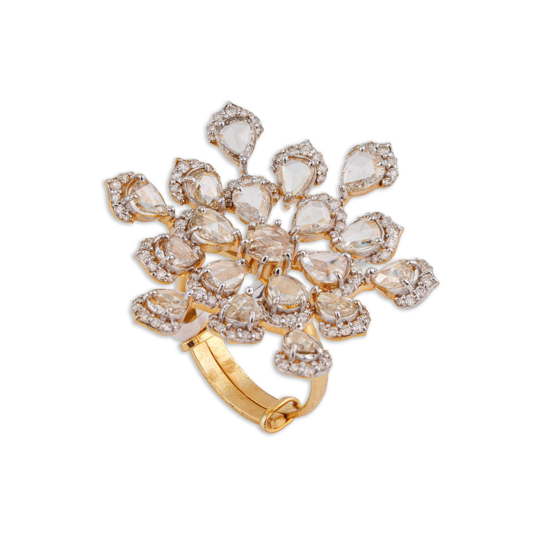 Tara Grand Rose-Cut Diamond Snowflake Cluster Ring | Natural Rose-Cut Diamond Ring | Kala Johare