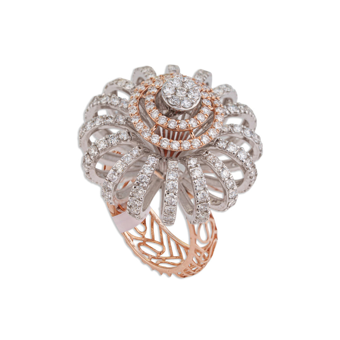 Kiran Grand All-Diamond Starburst Sunflower Ring | Full Pave Diamond Ring in Two-Tone Gold | Kala Johare