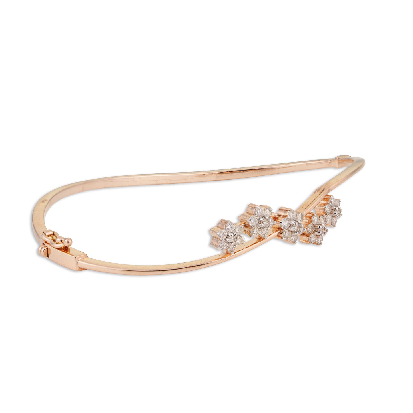 Zoya Diamond Kada – 14K Gold Minimal Daily Wear Bracelet | Lightweight Floral Design Jewellery
