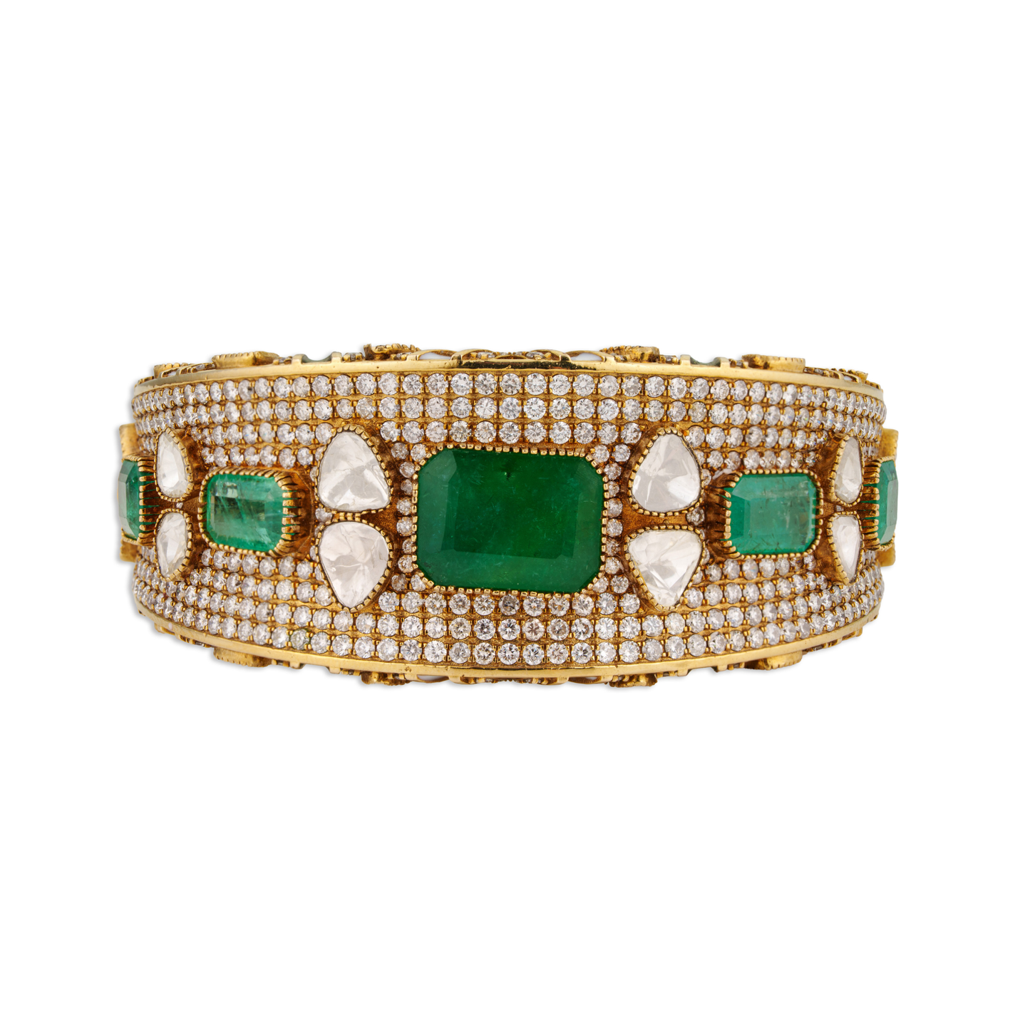 Saanjh Polki Kada – 14K Gold Emerald Polki Diamond Kada