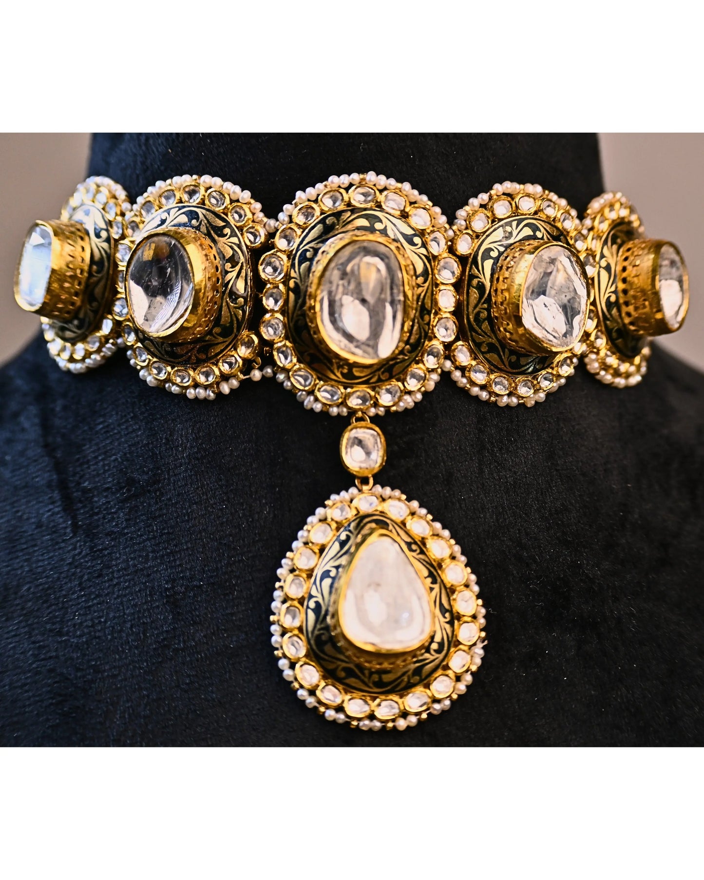 Brahana Gold Polki Choker - Kundan Polki Jewellery