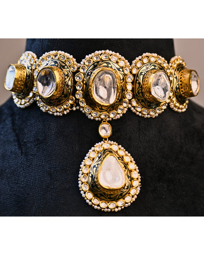 Brahana Gold Polki Choker - Kundan Polki Jewellery