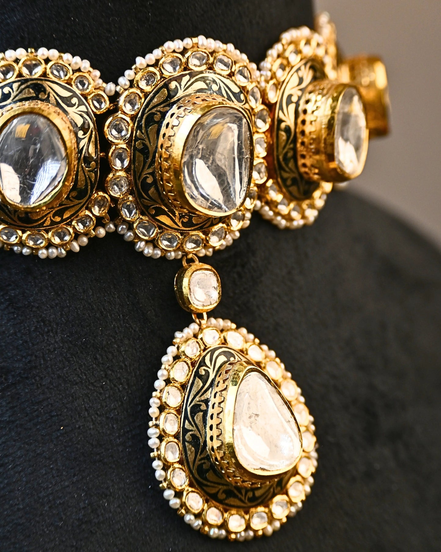 Brahana Gold Polki Choker - Kundan Polki Jewellery