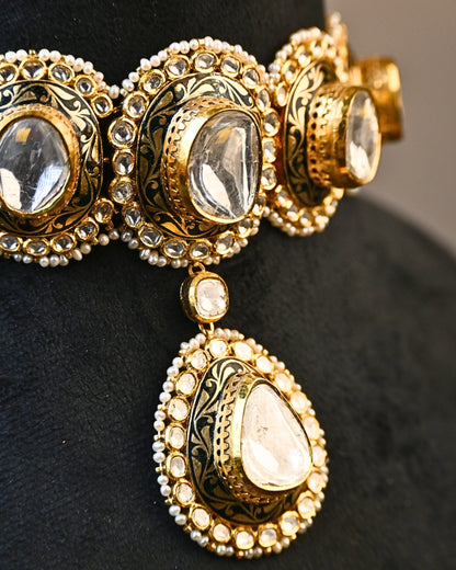 Brahana Gold Polki Choker - Kundan Polki Jewellery
