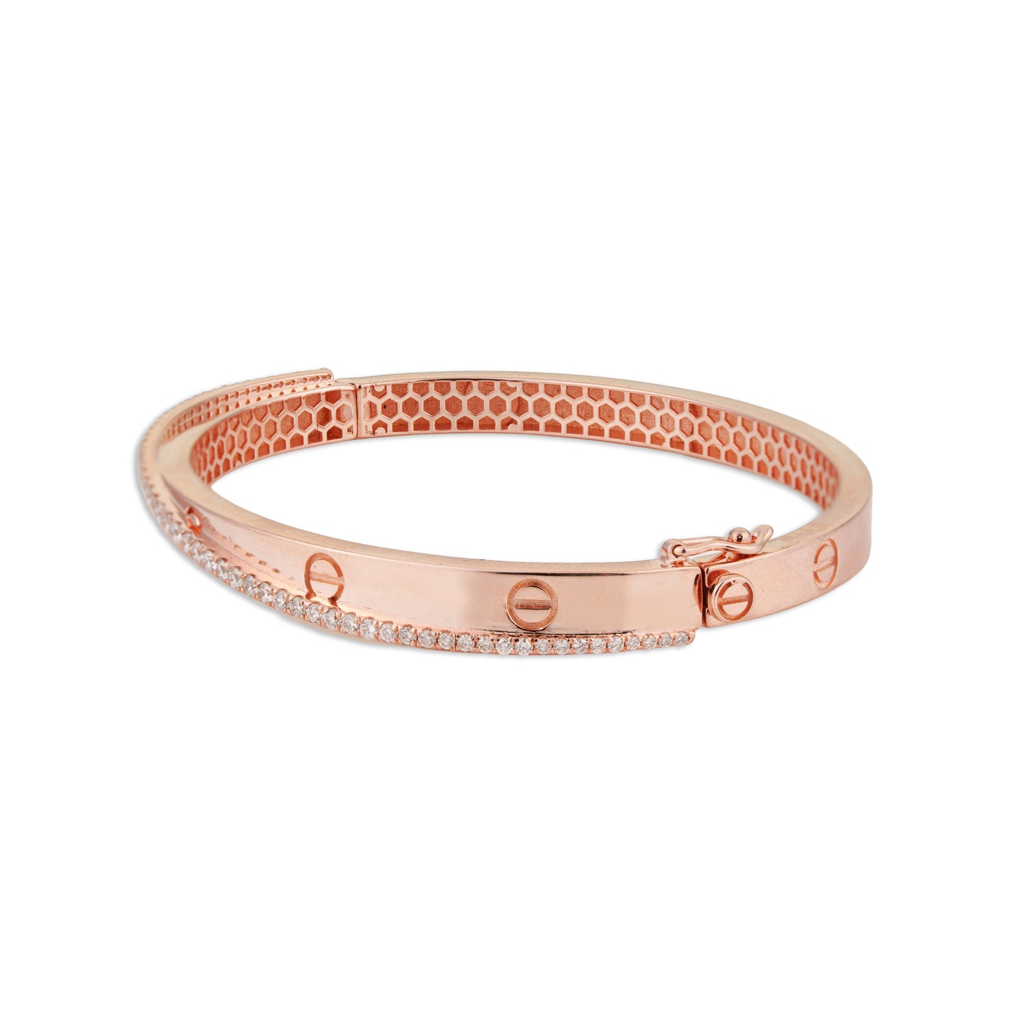 Angel Diamond Kada – 14K Gold Honeycomb Filigree Bracelet | Minimal Modern Daily Wear Jewellery