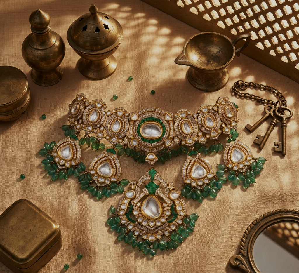 Anvitha Enamel Polki Bridal Choker – 14K Gold Diamond  | Jaipur Rajasthan Heritage Design