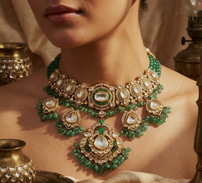 Anvitha Enamel Polki Bridal Choker – 14K Gold Diamond  | Jaipur Rajasthan Heritage Design