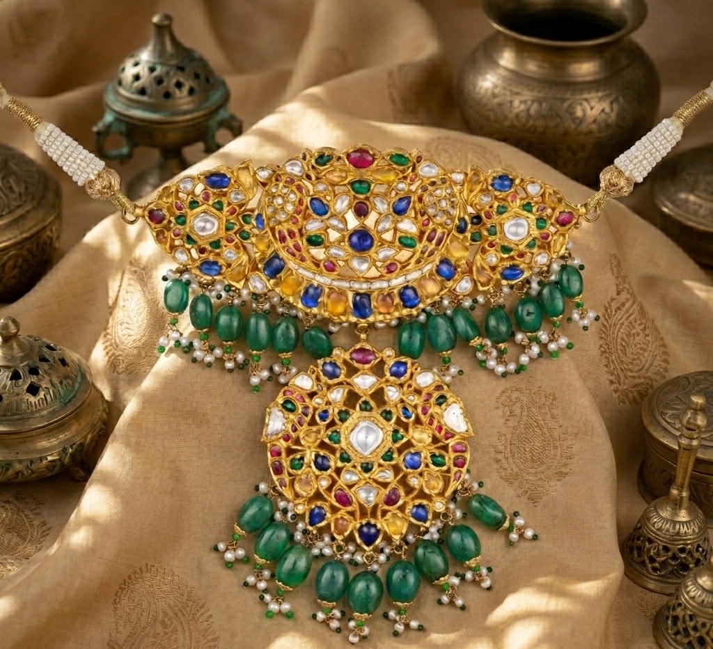 Brahana Gold Polki Choker – Jaipur Kundan Polki Choker | Pearl Choker