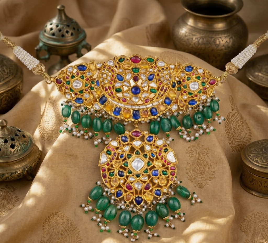 Brahana Gold Polki Choker – Jaipur Kundan Polki Choker | Pearl Choker