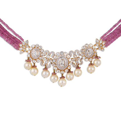 Bridal Polki Diamond Choker Necklace with Pink Gemstones – Luxury Wedding Statement Jewellery | Kala Johare Rajasthan