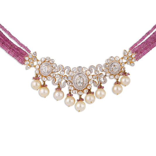 Bridal Polki Diamond Choker Necklace with Pink Gemstones – Luxury Wedding Statement Jewellery | Kala Johare Rajasthan