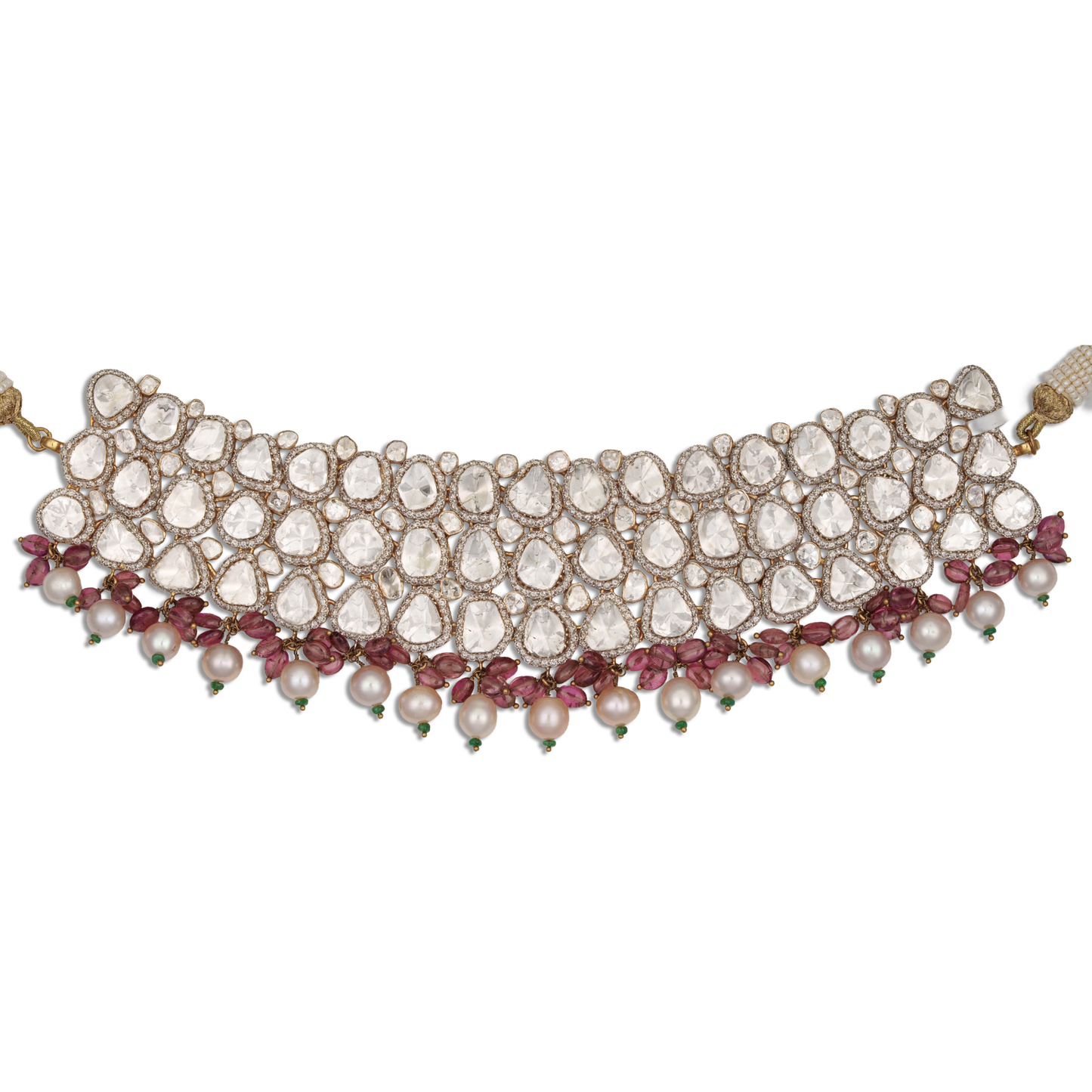 Crimson Majesty Diamond Choker Set – Natural Polki Diamond, Ruby & Pearl Bridal Necklace | Luxury Royal Jewellery