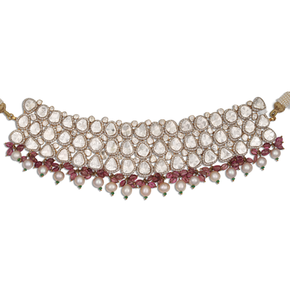 Crimson Majesty Diamond Choker Set – Natural Polki Diamond, Ruby & Pearl Bridal Necklace | Luxury Royal Jewellery