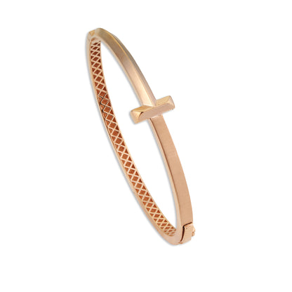 Crystal Charm Gold Kada – 14K T-Motif Cuff Bracelet | Minimal Quiet Luxury Everyday Jewellery