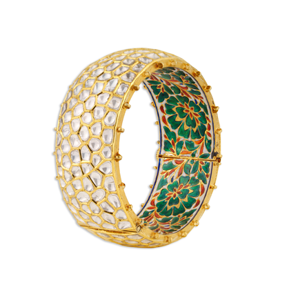 Devika Jadau Polki Kada – 18K Gold Meenakari Bridal Kada | Royal Maharaja Style Wedding Jewellery