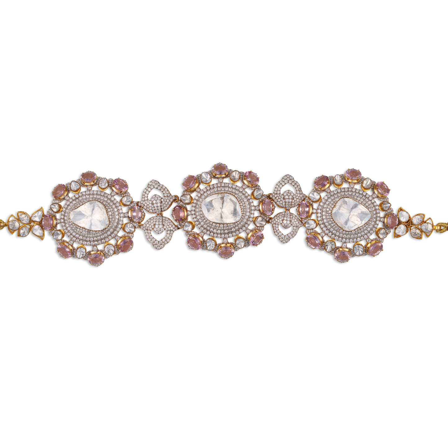 Kala Johare Rosette Polki Diamond Choker – Luxury Gold Bridal Necklace with Pink Tourmalines | Rajasthan Wedding Jewellery