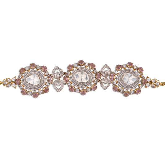 Kala Johare Rosette Polki Diamond Choker – Luxury Gold Bridal Necklace with Pink Tourmalines | Rajasthan Wedding Jewellery