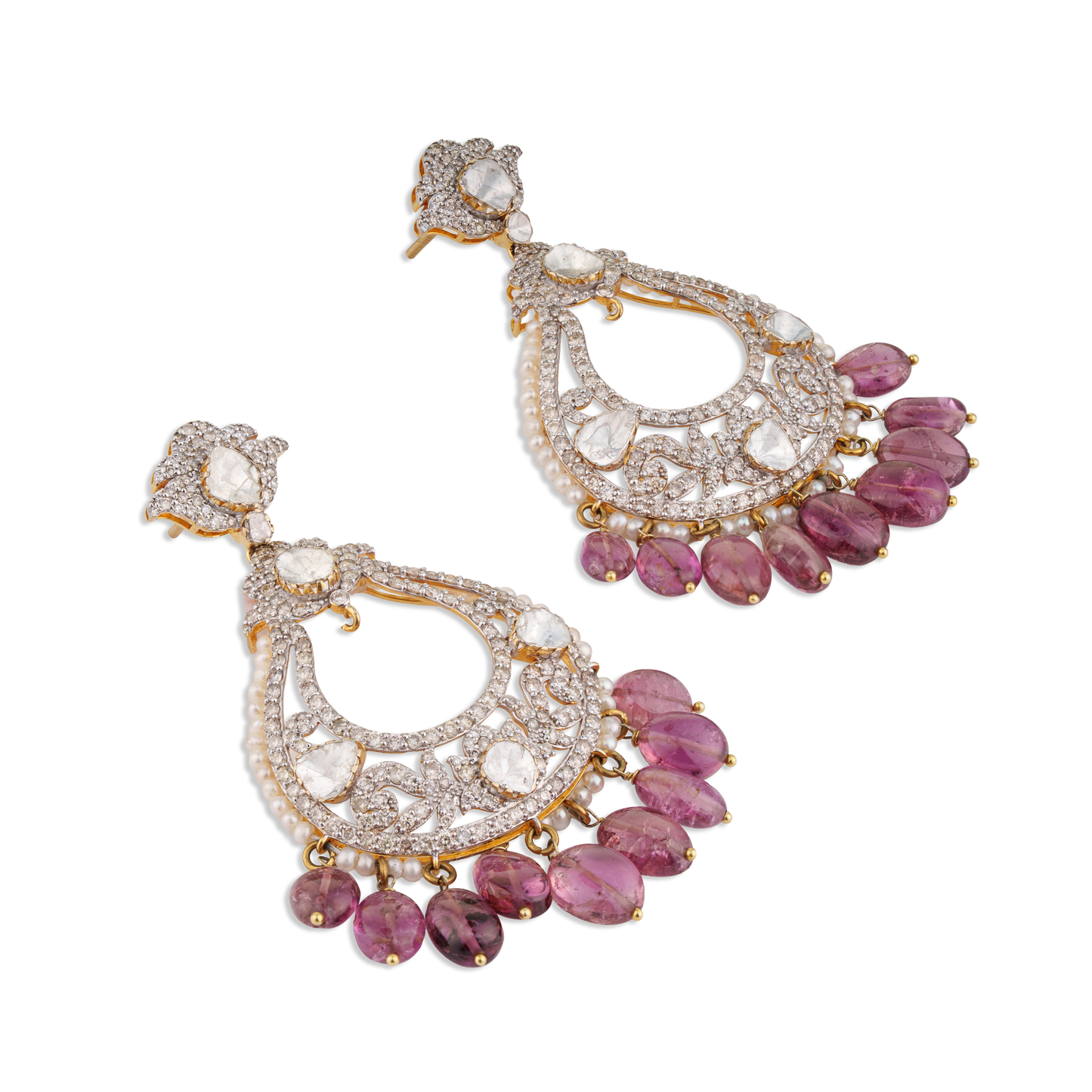 Karika Polki Diamond Earrings – 14K Gold  Bridal Jewellery | Jaipur Rajasthan Royal Classic Design