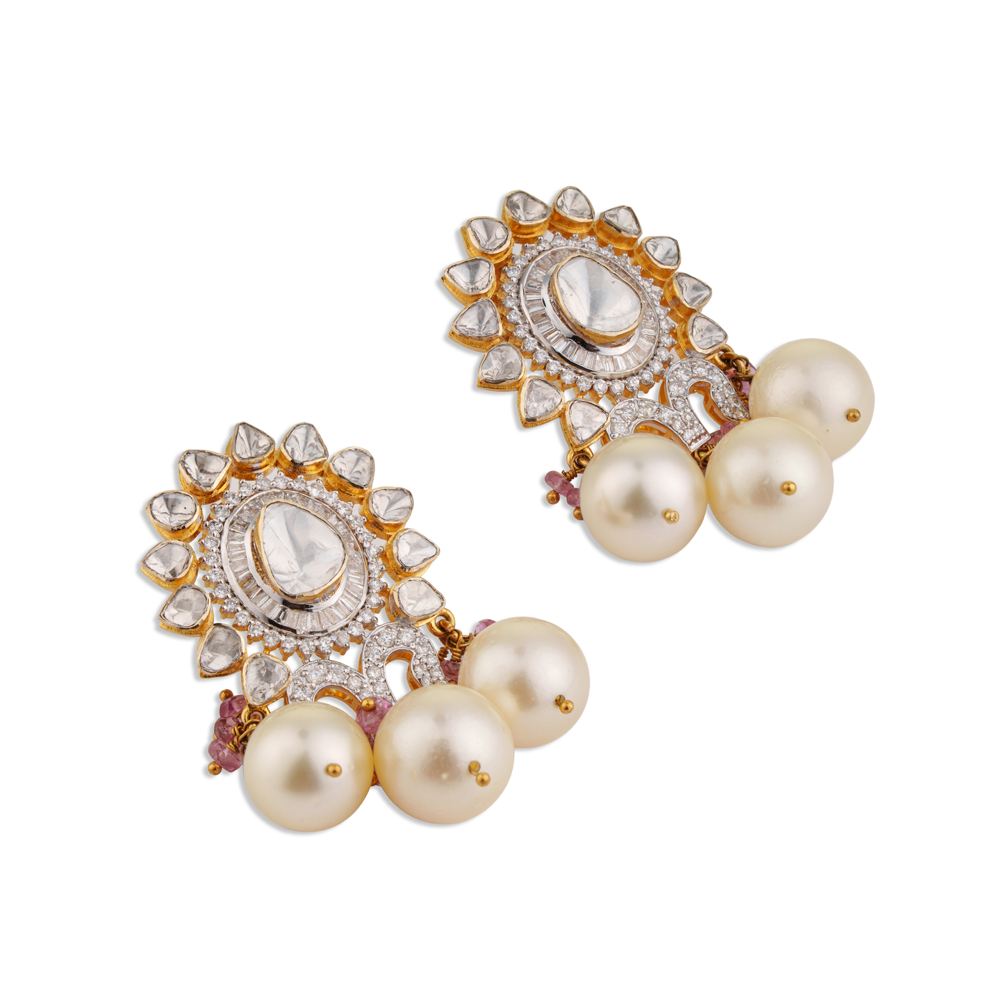Kashvi Bandhej Polki Earrings – 18K Gold Bridal Jewellery | Jaipur-Inspired Rajasthan Textile Art Design