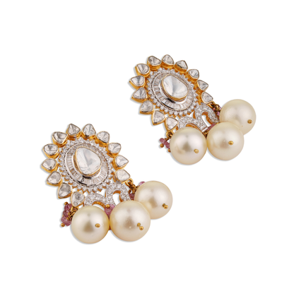 Kashvi Bandhej Polki Earrings – 18K Gold Bridal Jewellery | Jaipur-Inspired Rajasthan Textile Art Design