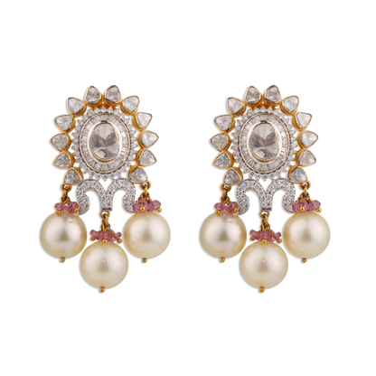 Kashvi Bandhej Polki Earrings – 18K Gold Bridal Jewellery | Jaipur-Inspired Rajasthan Textile Art Design