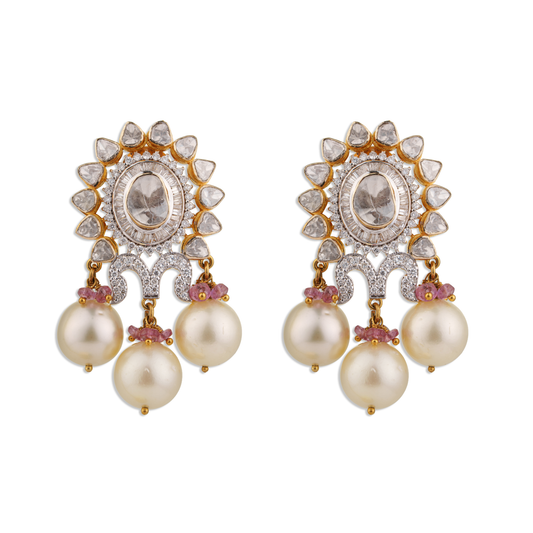 Kashvi Bandhej Polki Earrings – 18K Gold Bridal Jewellery | Jaipur-Inspired Rajasthan Textile Art Design