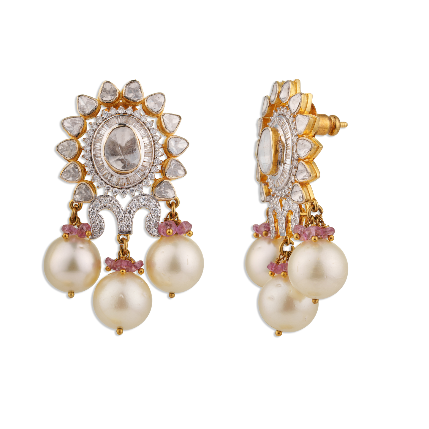 Kashvi Bandhej Polki Earrings – 18K Gold Bridal Jewellery | Jaipur-Inspired Rajasthan Textile Art Design