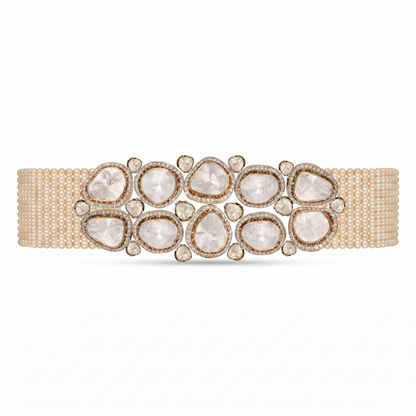 Chandralekha Grand Polki Diamond Pearl Choker Necklace | Natural Polki & Seed Pearl Bridal Choker in Rose Gold | Kala Johare