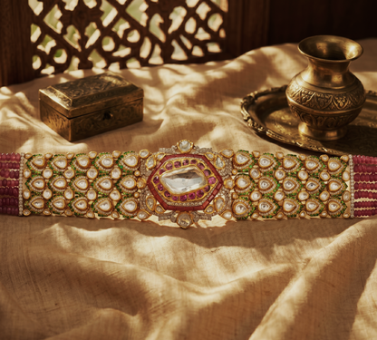 Luxury Gold Polki Choker with Uncut Diamonds & Ruby Beads – Royal Bridal Jewellery | Kala Johare Rajasthan