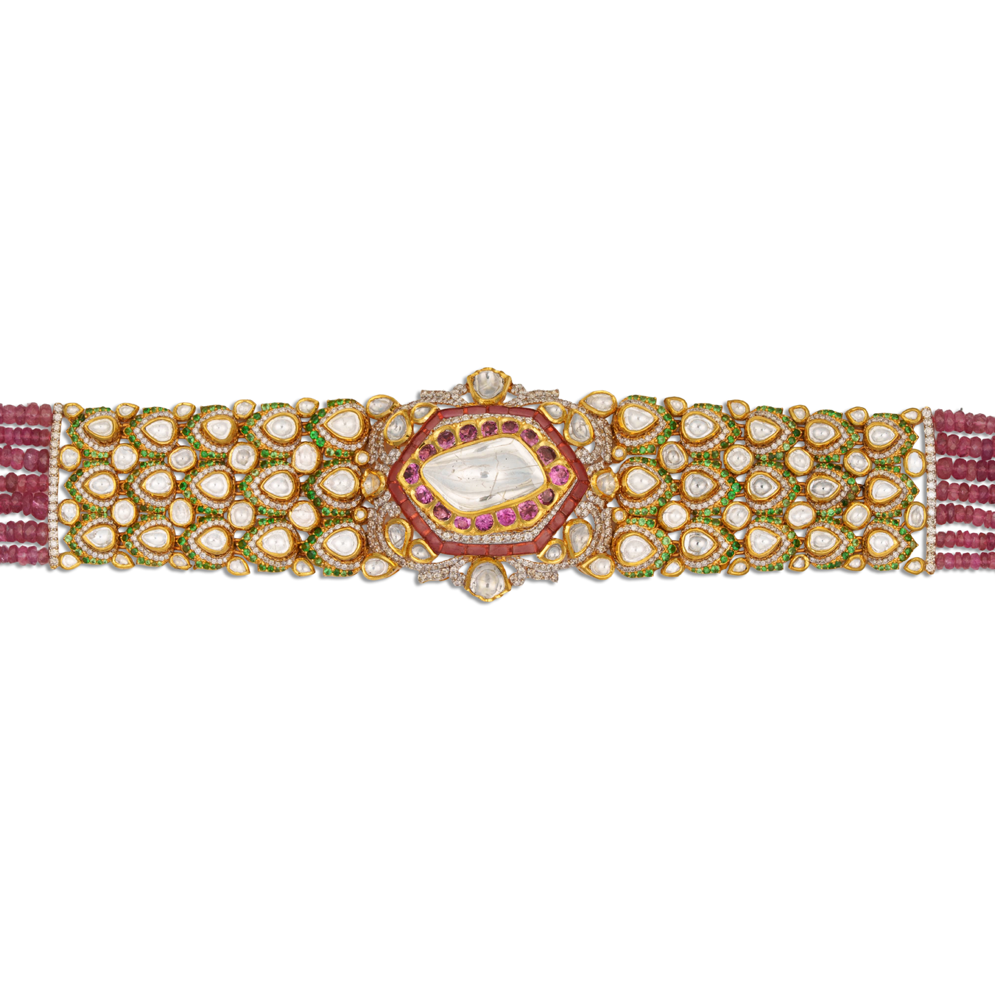 Luxury Gold Polki Choker with Uncut Diamonds & Ruby Beads – Royal Bridal Jewellery | Kala Johare Rajasthan