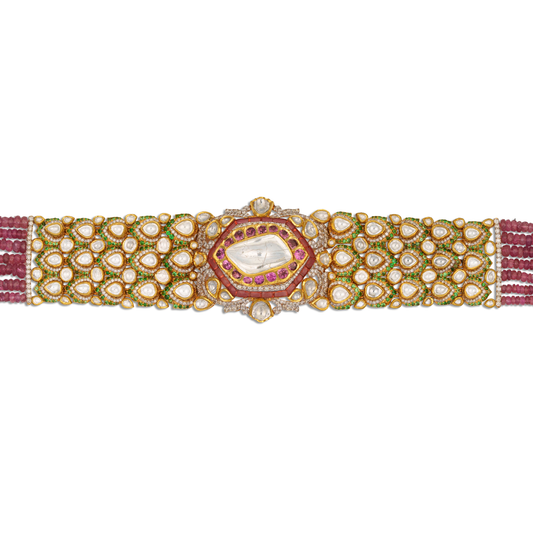 Luxury Gold Polki Choker with Uncut Diamonds & Ruby Beads – Royal Bridal Jewellery | Kala Johare Rajasthan