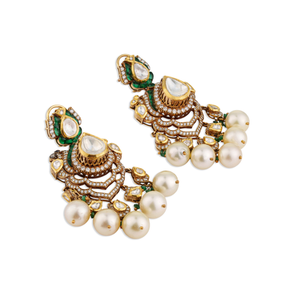 Mahika Mesh Emerald Polki Diamond Earrings – 14K Gold Bridal Jewellery | Jaipur Rajasthan Intricate Heritage Design