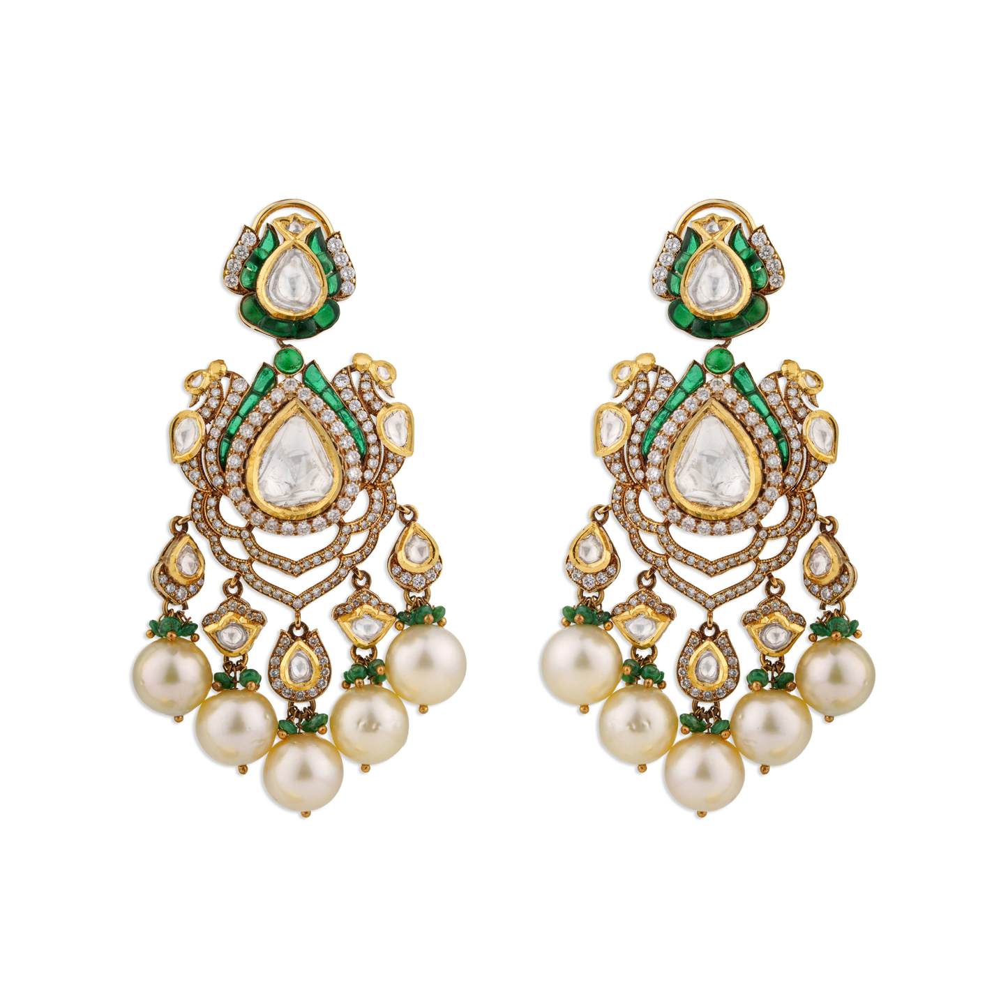 Mahika Mesh Emerald Polki Diamond Earrings – 14K Gold Bridal Jewellery | Jaipur Rajasthan Intricate Heritage Design