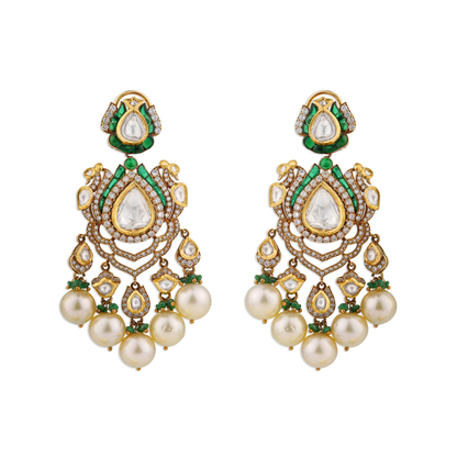 Mahika Mesh Emerald Polki Diamond Earrings – 14K Gold Bridal Jewellery | Jaipur Rajasthan Intricate Heritage Design