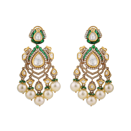 Mahika Mesh Emerald Polki Diamond Earrings – 14K Gold Bridal Jewellery | Jaipur Rajasthan Intricate Heritage Design