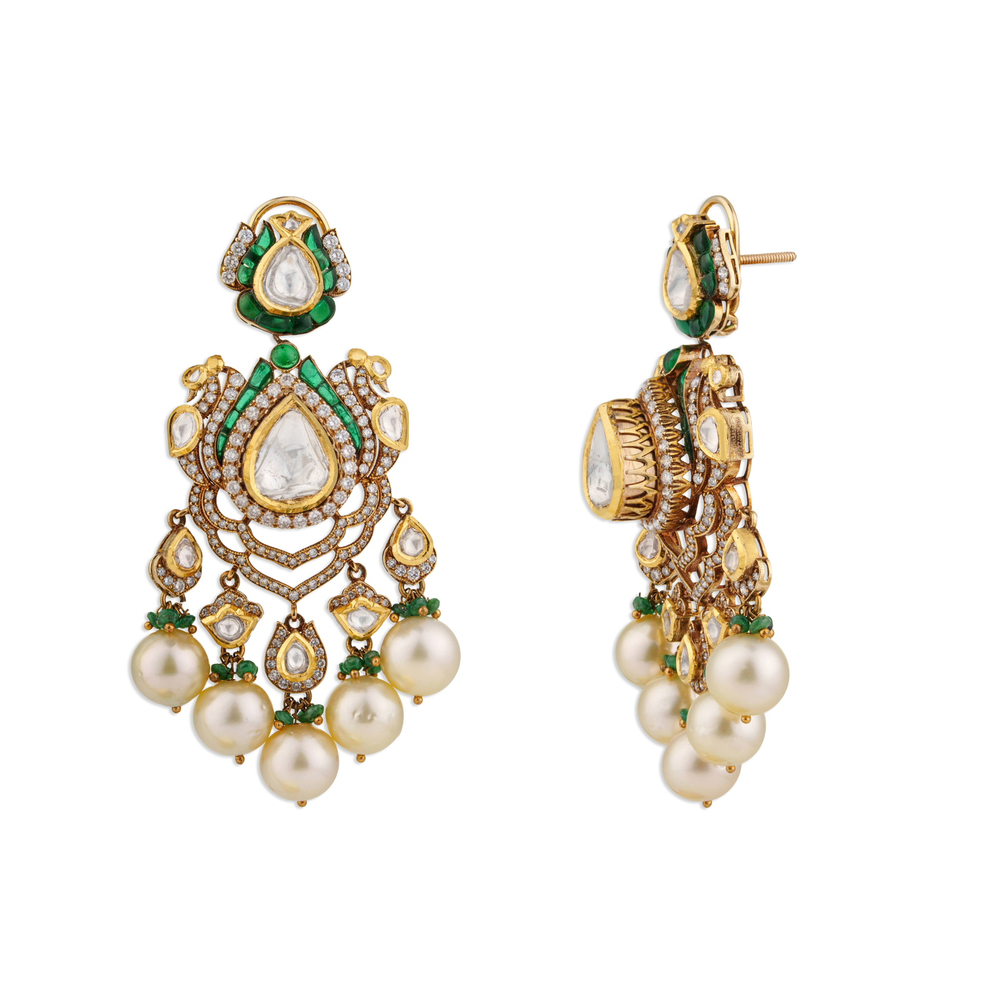 Mahika Mesh Emerald Polki Diamond Earrings – 14K Gold Bridal Jewellery | Jaipur Rajasthan Intricate Heritage Design