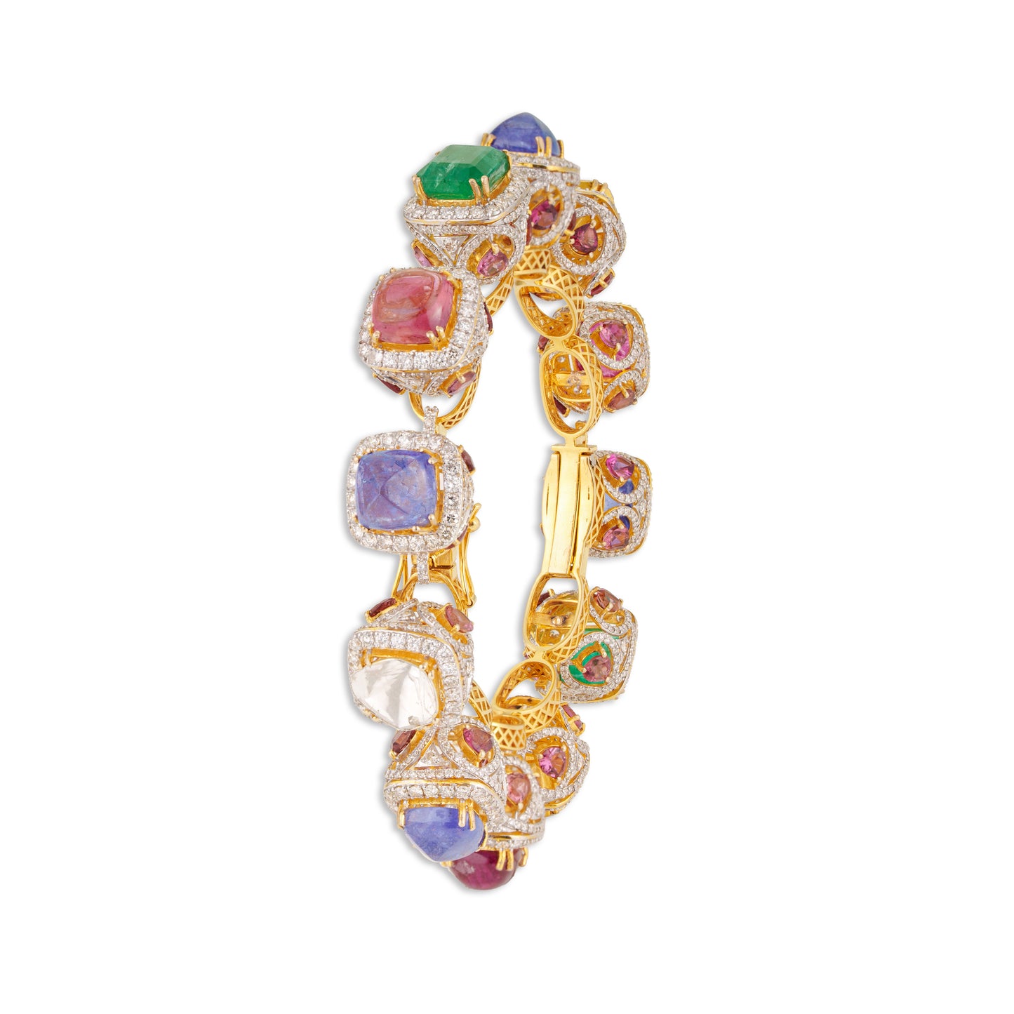Noorani Polki Kada for Women | 14K Gold Diamond & Multicolor Gemstone Bridal Kada