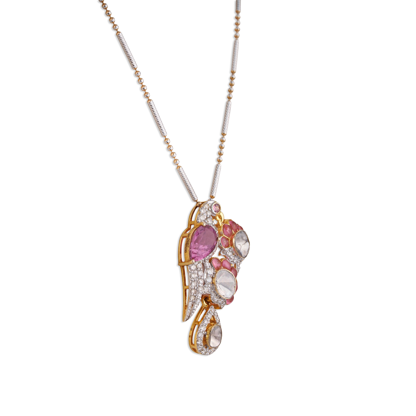 Padmaja Emerald Chain Pendant - Polki Jewellery