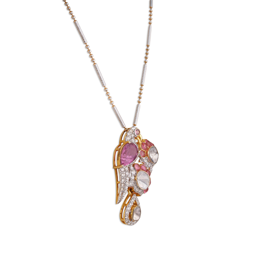 Padmaja Emerald Chain Pendant - Polki Jewellery