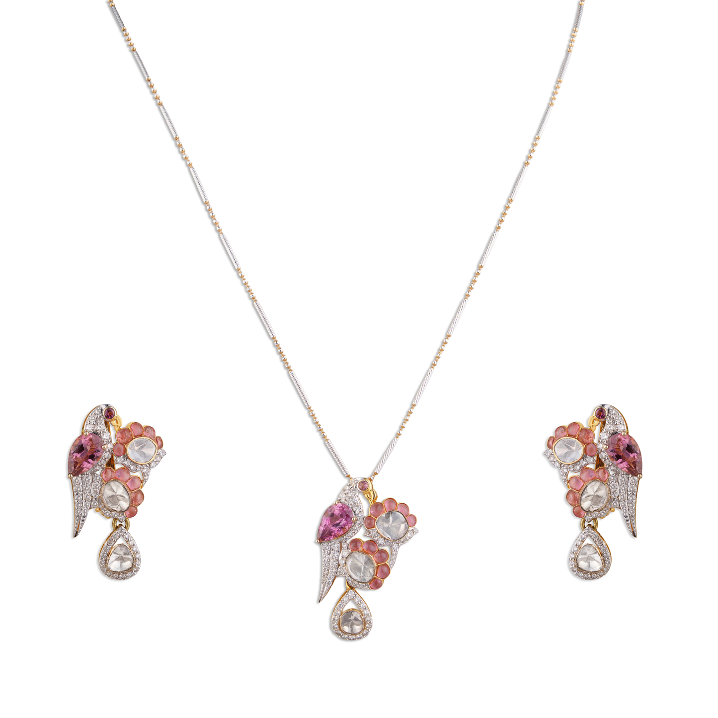 Padmaja Emerald Chain Pendant - Polki Jewellery