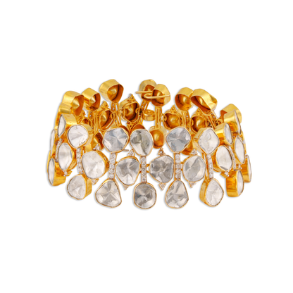 Polki Diamond Statement Bracelet in Gold Plating with Sterling Silver Craftsmanship – Luxury Traditional Jewellery | Kala Johare Rajasthan