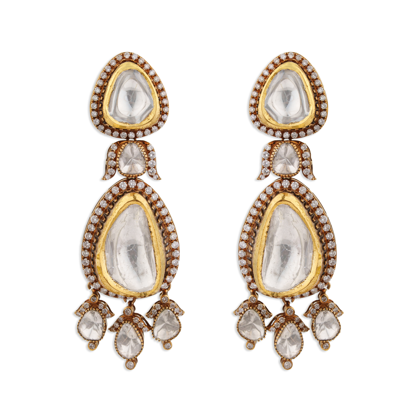 Rajdulari Polki Diamond Earrings – 14K Gold Bridal Jewellery | Jaipur Rajasthan Shahi Heritage Design