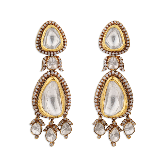 Rajdulari Polki Diamond Earrings – 14K Gold Bridal Jewellery | Jaipur Rajasthan Shahi Heritage Design